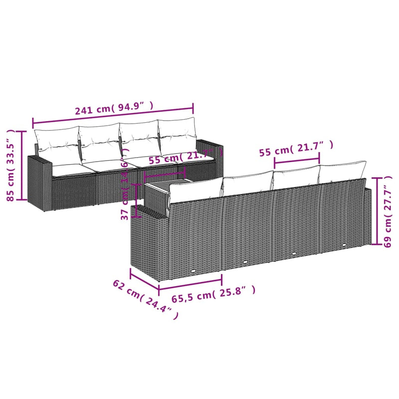 vidaXL 9 Piece Garden Sofa Set with Cushions Grey Poly Rattan