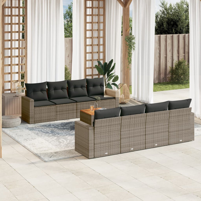 9 Piece Garden Sofa Set with Cushions Grey Poly Rattan