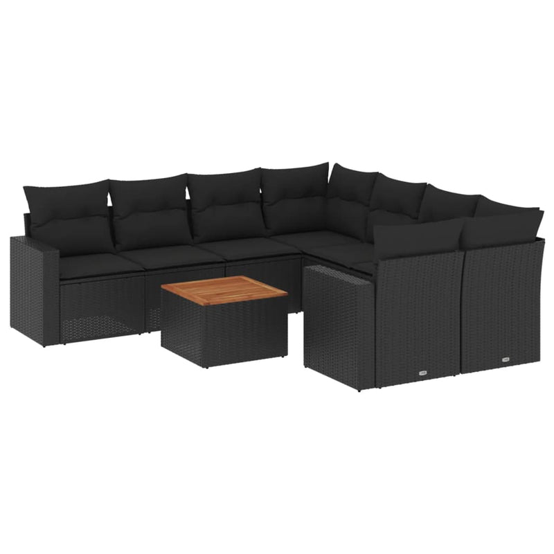 vidaXL 9 Piece Garden Sofa Set with Cushions Black Poly Rattan