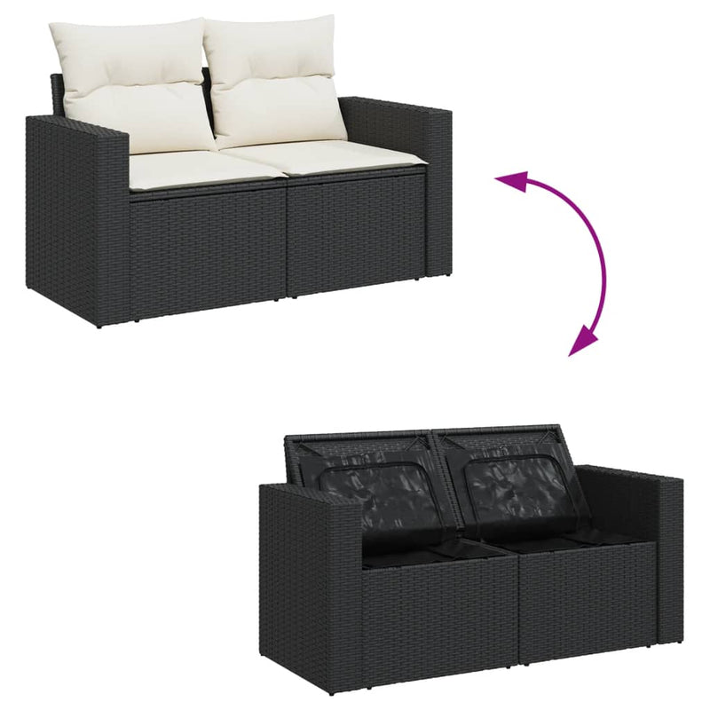 vidaXL 9 Piece Garden Sofa Set with Cushions Black Poly Rattan