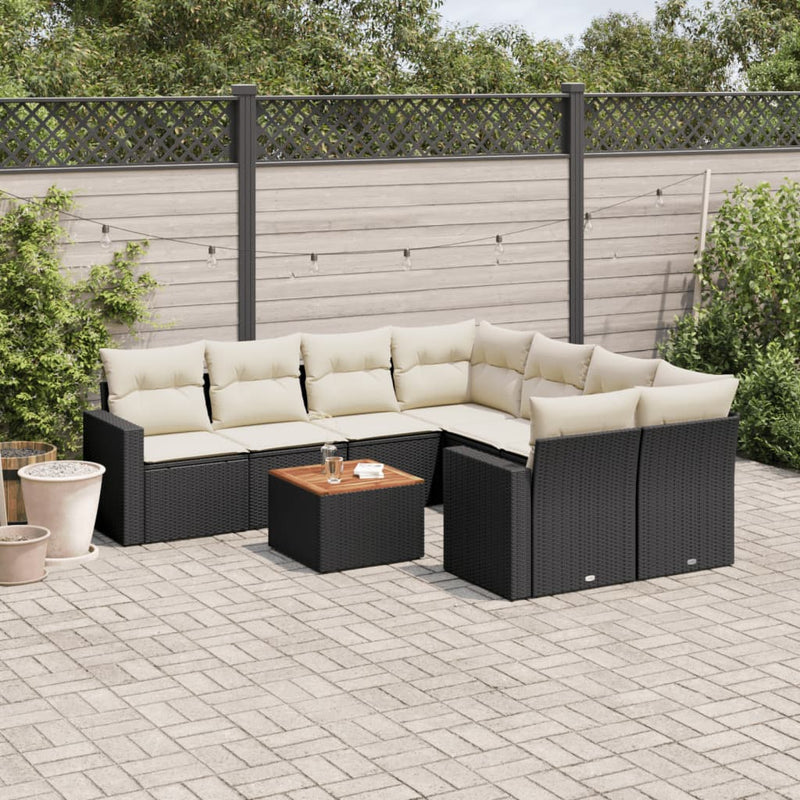 vidaXL 9 Piece Garden Sofa Set with Cushions Black Poly Rattan