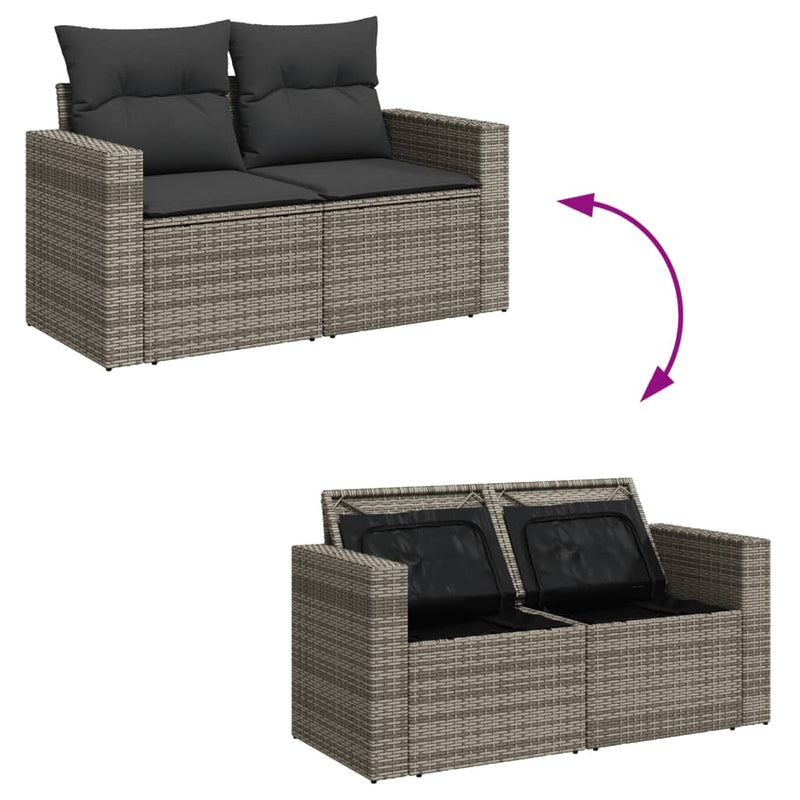 vidaXL 9 Piece Garden Sofa Set with Cushions Grey Poly Rattan