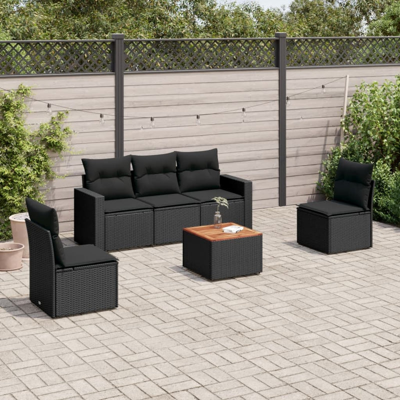 vidaXL 6 Piece Garden Sofa Set with Cushions Black Poly Rattan