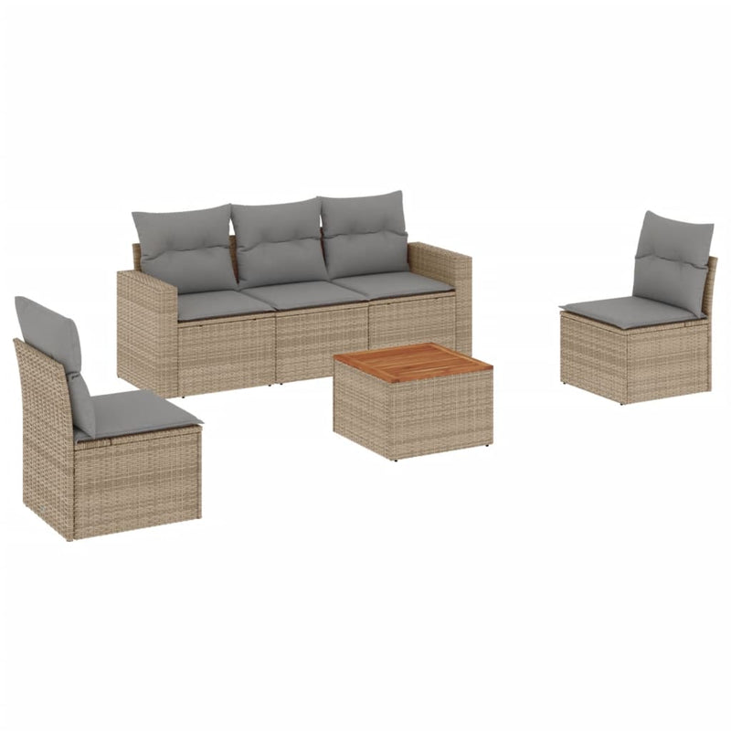 vidaXL 6 Piece Garden Sofa Set with Cushions Mix Beige Poly Rattan