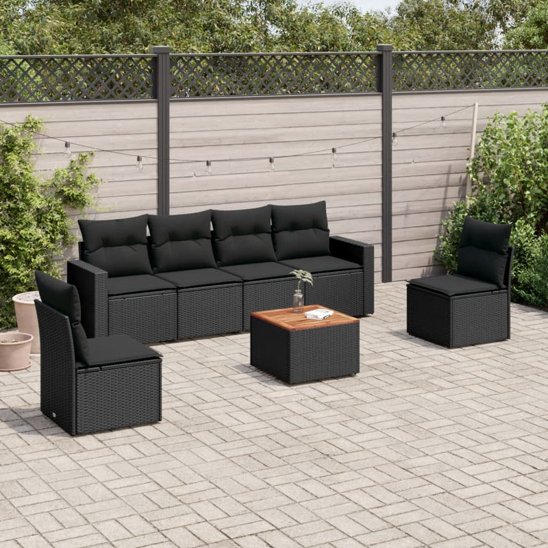 vidaXL 7 Piece Garden Sofa Set with Cushions Black Poly Rattan