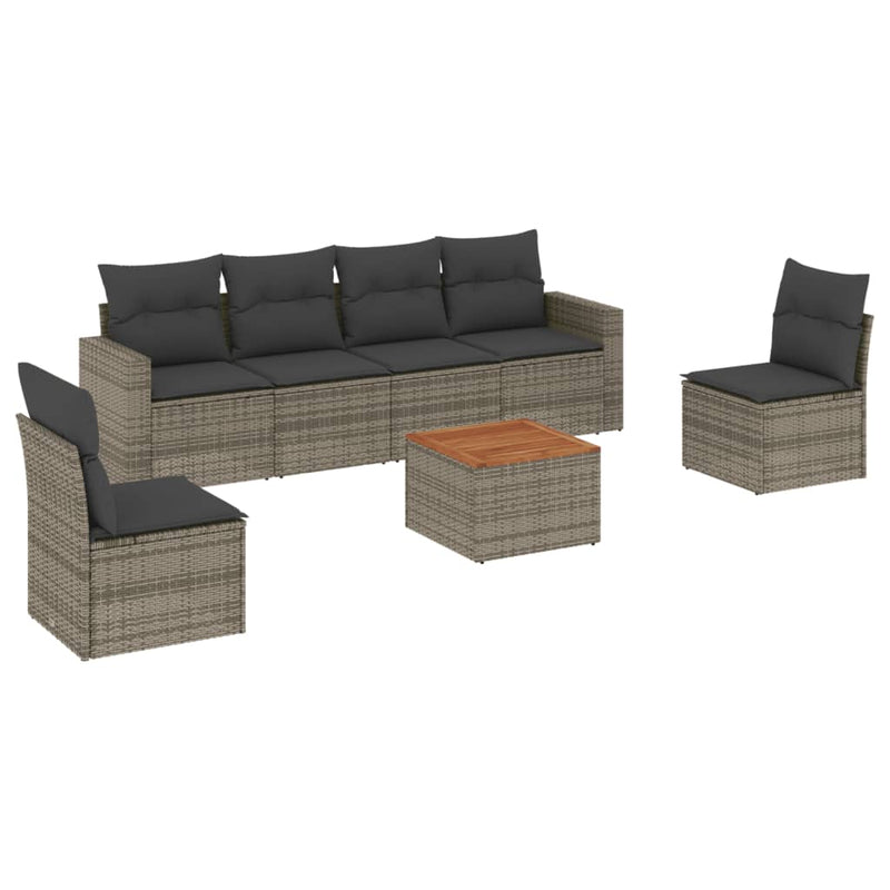 7 Piece Garden Sofa Set with Cushions Grey Poly Rattan