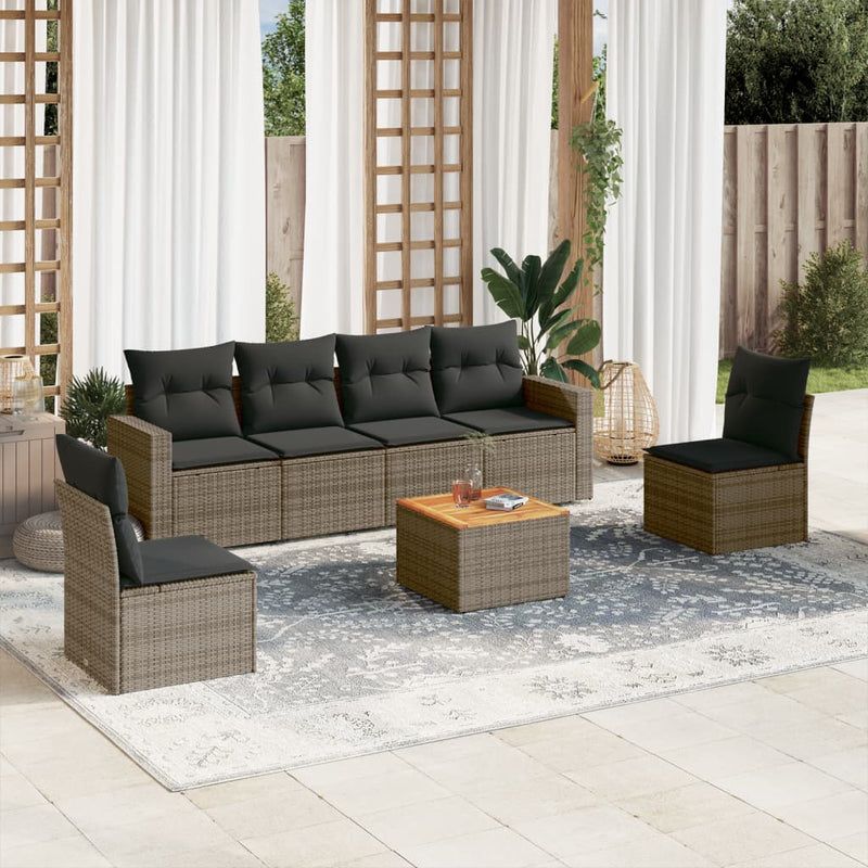 7 Piece Garden Sofa Set with Cushions Grey Poly Rattan