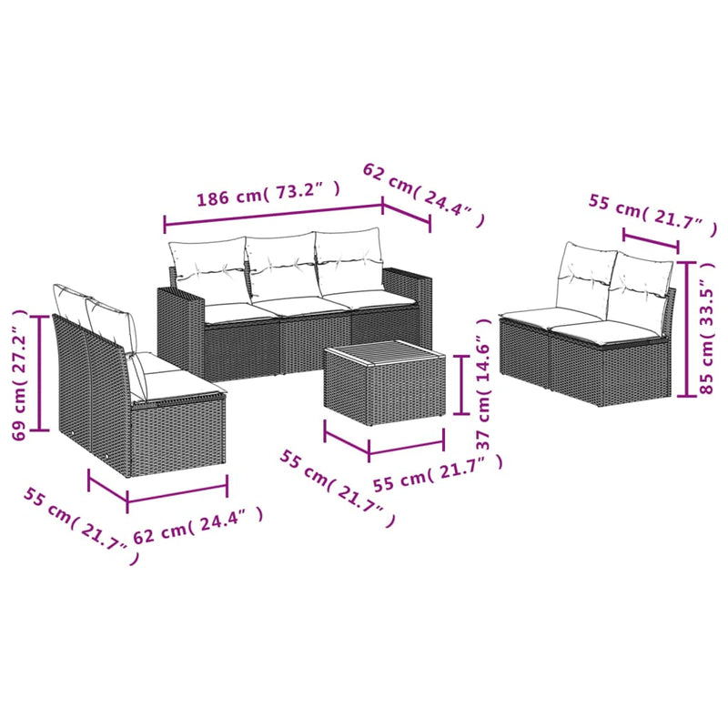 vidaXL 8 Piece Garden Sofa Set with Cushions Black Poly Rattan