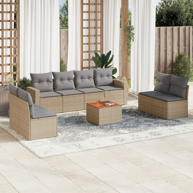 9 Piece Garden Sofa Set with Cushions Mix Beige Poly Rattan