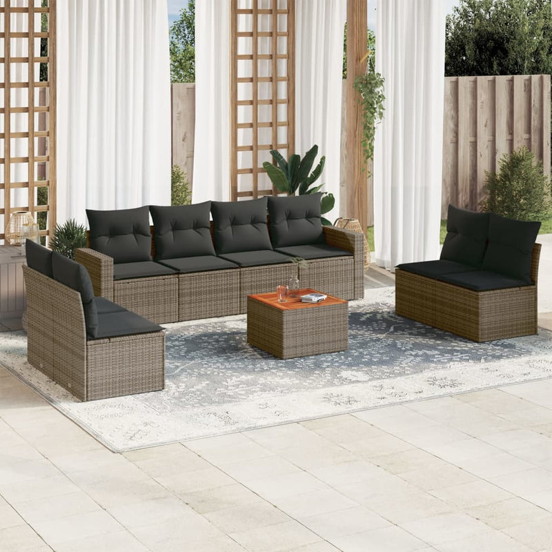 9 Piece Garden Sofa Set with Cushions Grey Poly Rattan