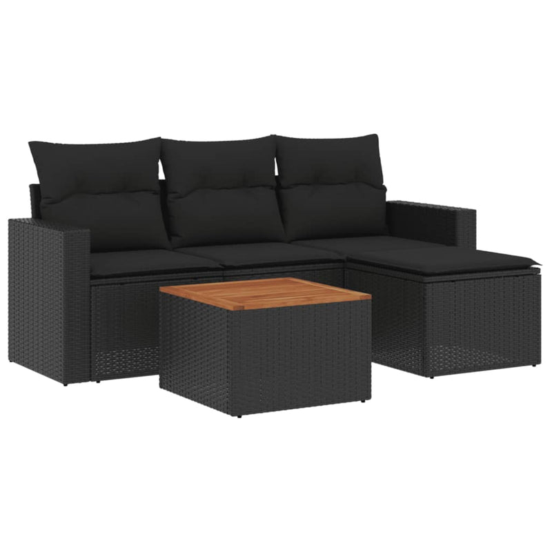 vidaXL 5 Piece Garden Sofa Set with Cushions Black Poly Rattan