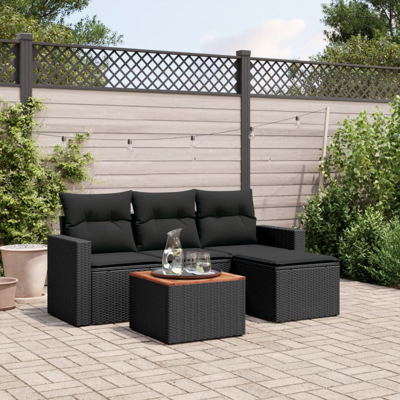 vidaXL 5 Piece Garden Sofa Set with Cushions Black Poly Rattan