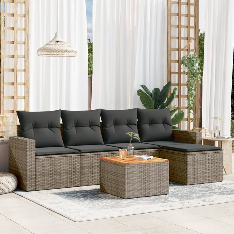 6 Piece Garden Sofa Set with Cushions Grey Poly Rattan