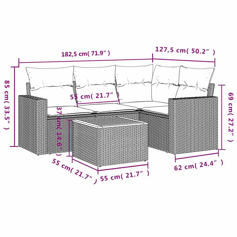 vidaXL 5 Piece Garden Sofa Set with Cushions Black Poly Rattan