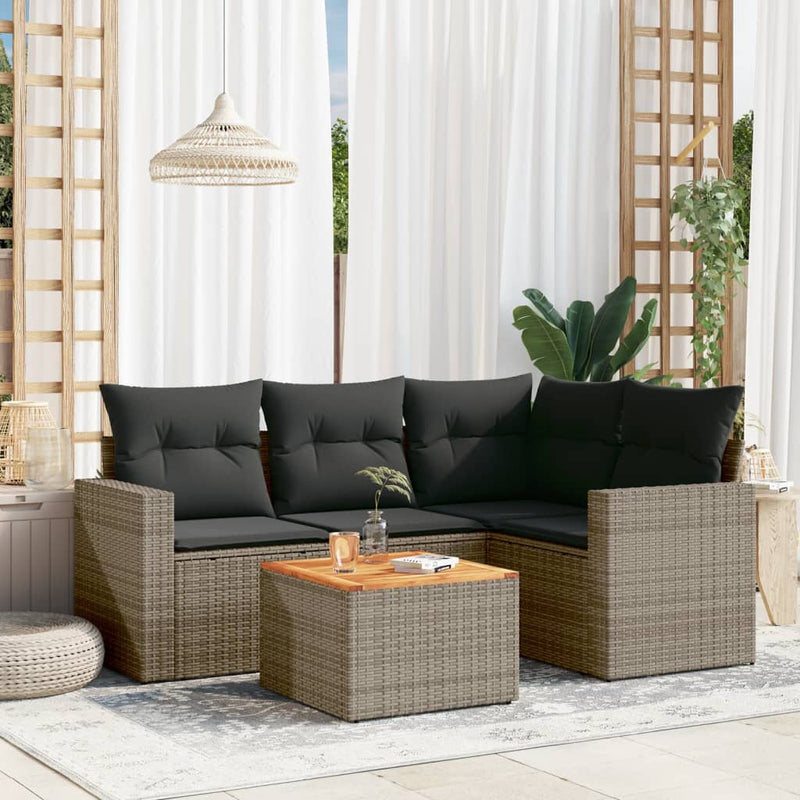 5 Piece Garden Sofa Set with Cushions Grey Poly Rattan