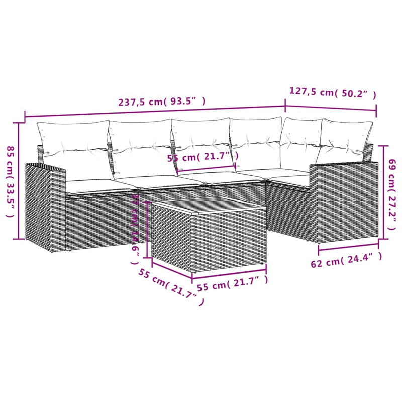 vidaXL 6 Piece Garden Sofa Set with Cushions Black Poly Rattan