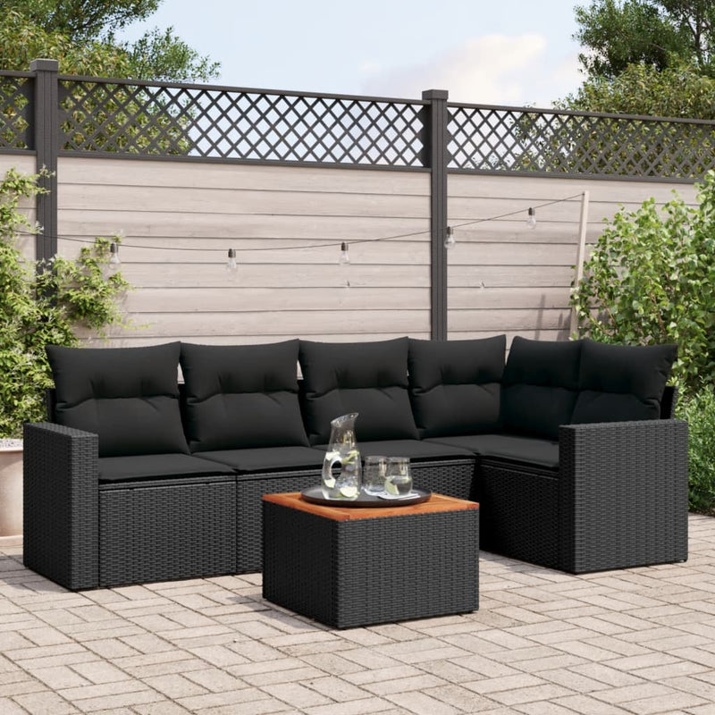 vidaXL 6 Piece Garden Sofa Set with Cushions Black Poly Rattan