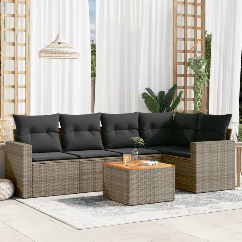 vidaXL 6 Piece Garden Sofa Set with Cushions Grey Poly Rattan