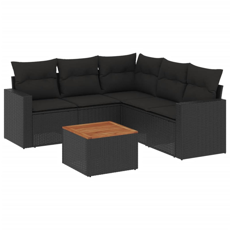 vidaXL 6 Piece Garden Sofa Set with Cushions Black Poly Rattan