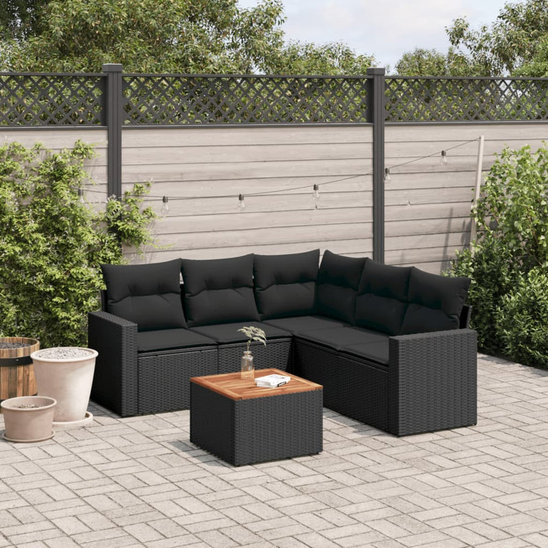 vidaXL 6 Piece Garden Sofa Set with Cushions Black Poly Rattan