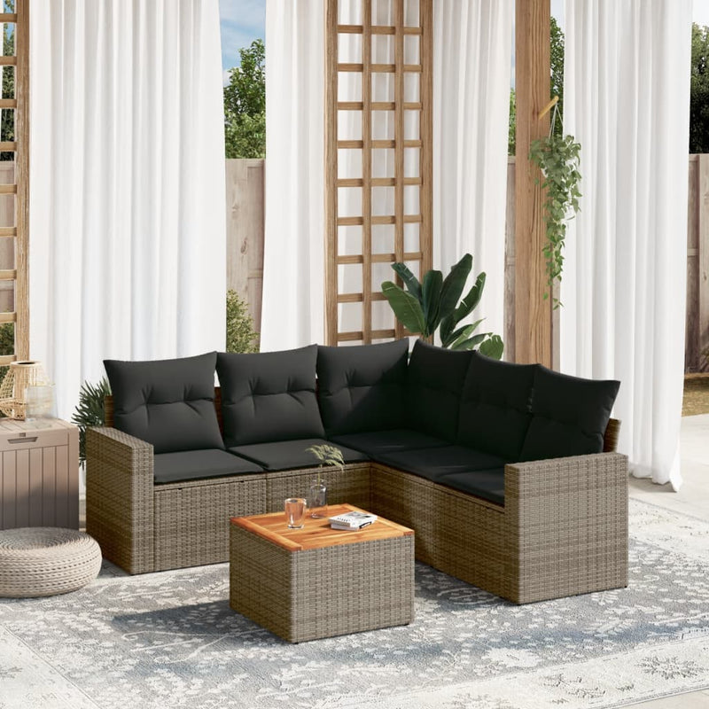 vidaXL 6 Piece Garden Sofa Set with Cushions Grey Poly Rattan