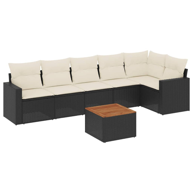 vidaXL 7 Piece Garden Sofa Set with Cushions Black Poly Rattan