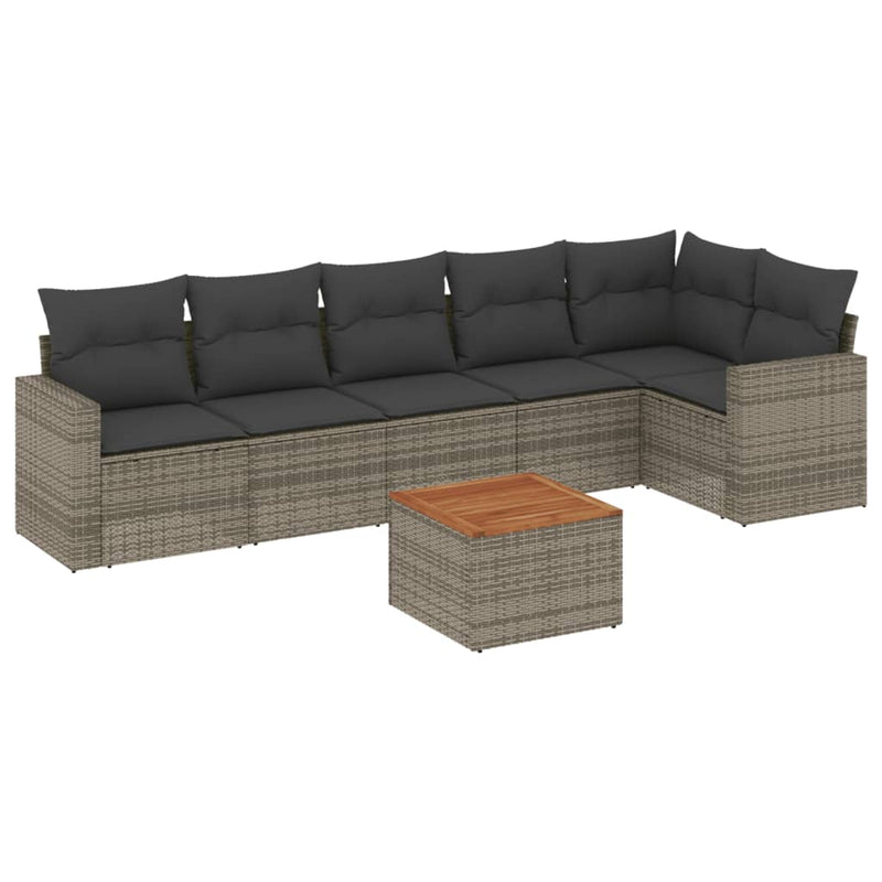 vidaXL 7 Piece Garden Sofa Set with Cushions Grey Poly Rattan