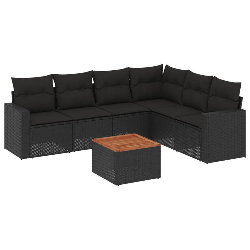 vidaXL 7 Piece Garden Sofa Set with Cushions Black Poly Rattan
