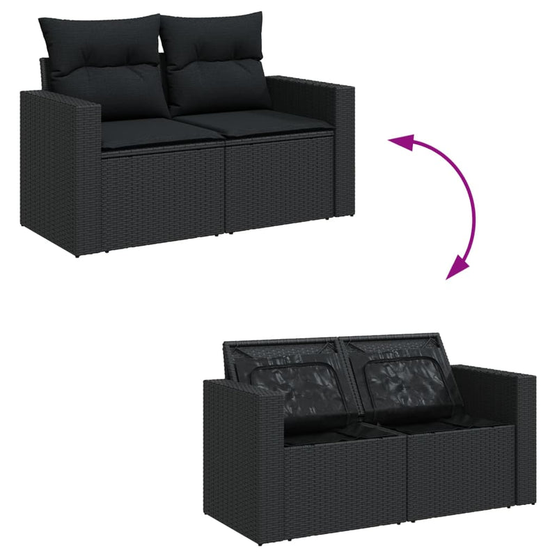 vidaXL 7 Piece Garden Sofa Set with Cushions Black Poly Rattan