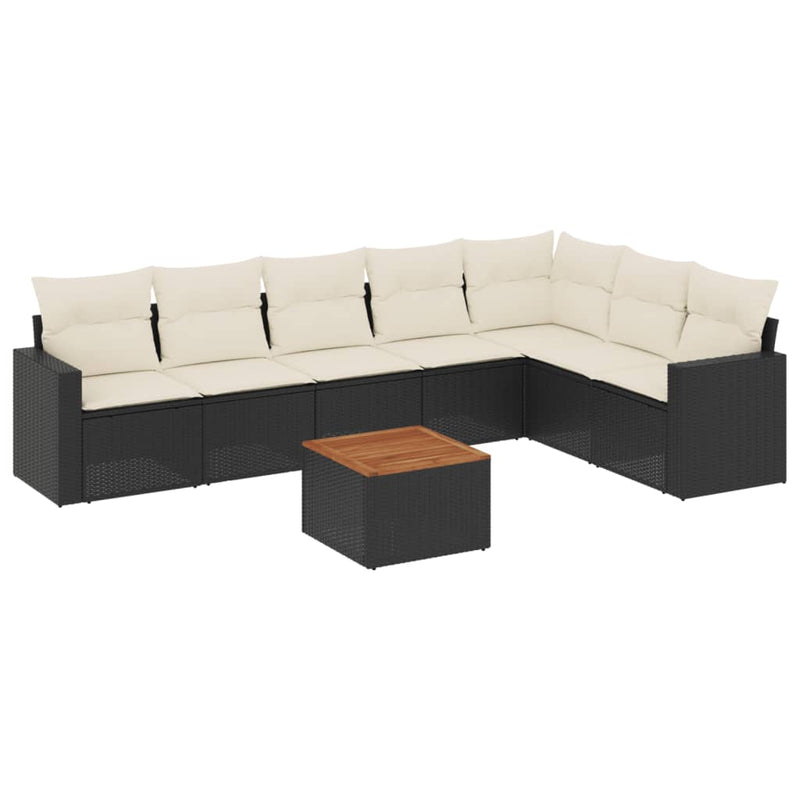 vidaXL 8 Piece Garden Sofa Set with Cushions Black Poly Rattan