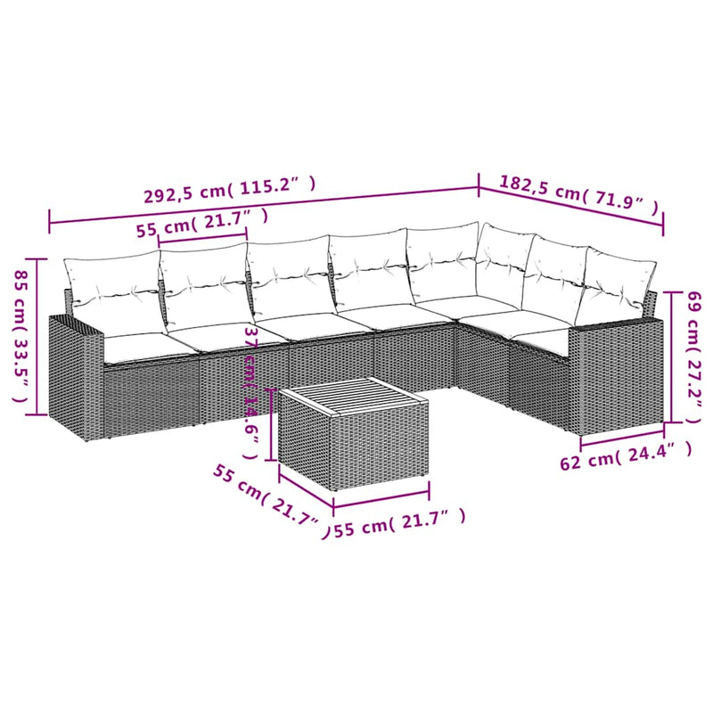 vidaXL 8 Piece Garden Sofa Set with Cushions Black Poly Rattan