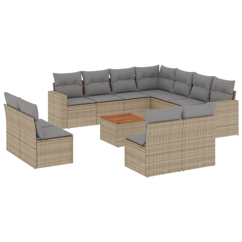 vidaXL 12 Piece Garden Sofa Set with Cushions Mix Beige Poly Rattan