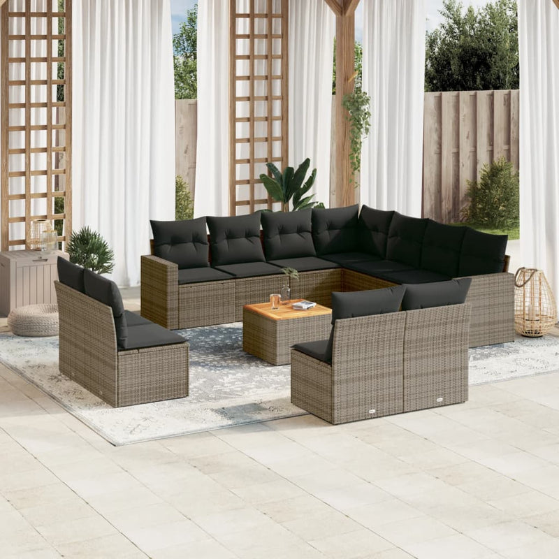 12 Piece Garden Sofa Set with Cushions Grey Poly Rattan