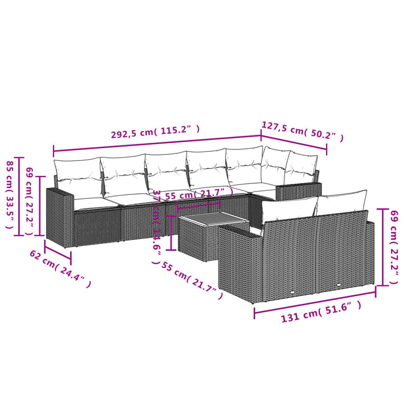vidaXL 9 Piece Garden Sofa Set with Cushions Black Poly Rattan
