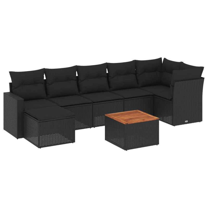 8 Piece Garden Sofa Set with Cushions Black Poly Rattan