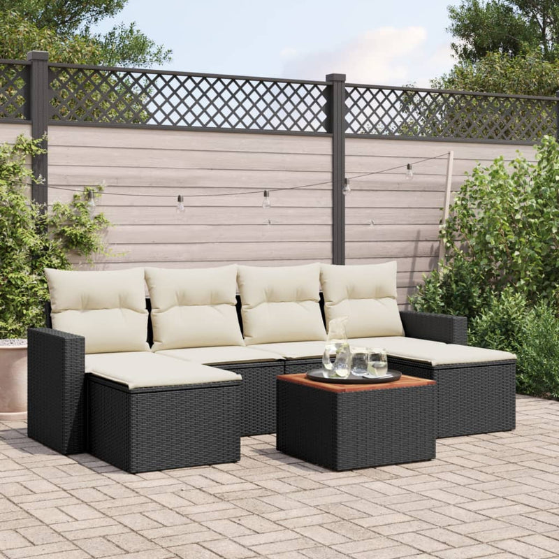 vidaXL 7 Piece Garden Sofa Set with Cushions Black Poly Rattan
