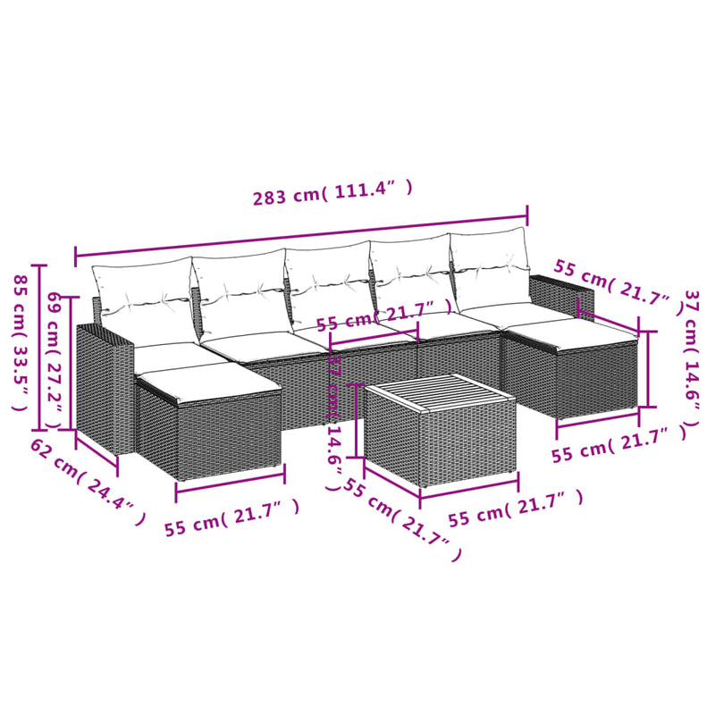 vidaXL 8 Piece Garden Sofa Set with Cushions Black Poly Rattan
