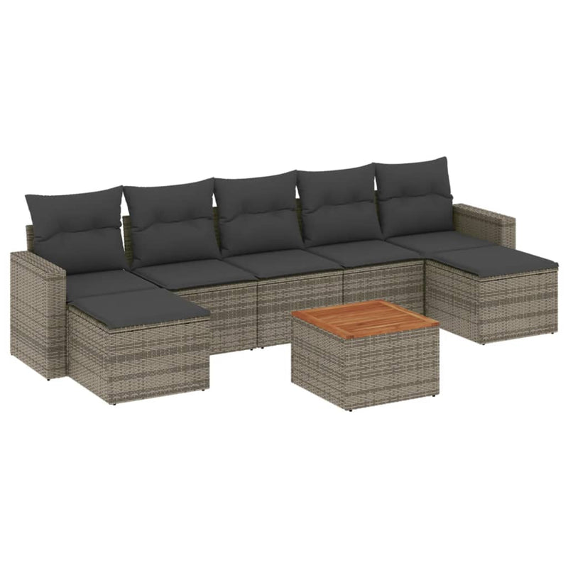 8 Piece Garden Sofa Set with Cushions Grey Poly Rattan