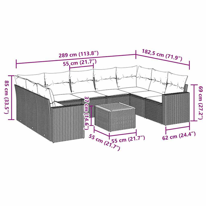 vidaXL 10 Piece Garden Sofa Set with Cushions Black Poly Rattan