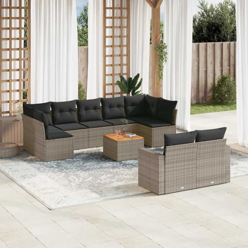 vidaXL 10 Piece Garden Sofa Set with Cushions Grey Poly Rattan