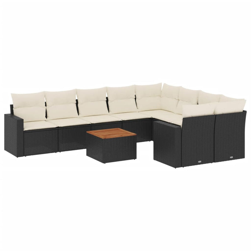 vidaXL 10 Piece Garden Sofa Set with Cushions Black Poly Rattan