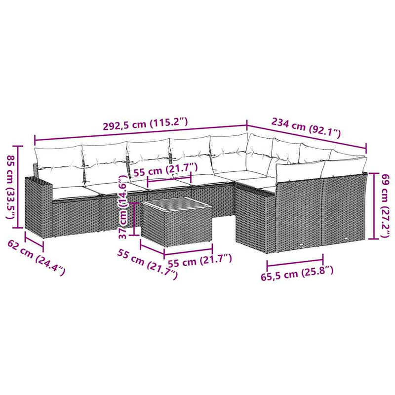 vidaXL 10 Piece Garden Sofa Set with Cushions Black Poly Rattan