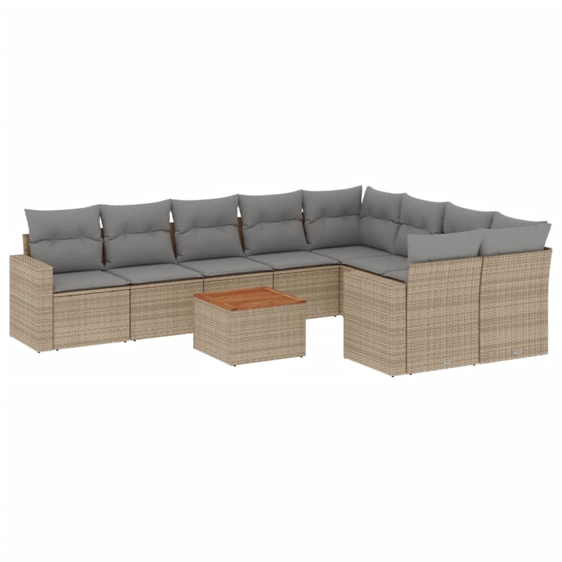 vidaXL 10 Piece Garden Sofa Set with Cushions Mix Beige Poly Rattan