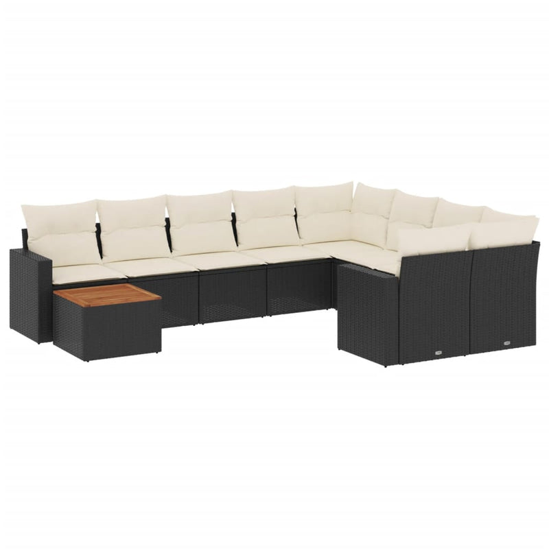 vidaXL 10 Piece Garden Sofa Set with Cushions Black Poly Rattan