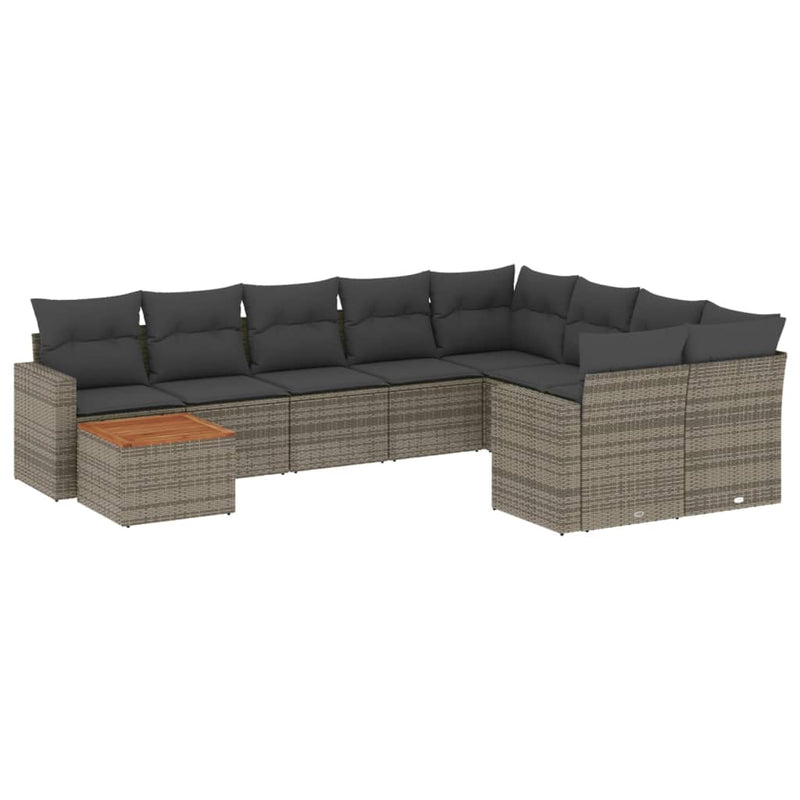 vidaXL 10 Piece Garden Sofa Set with Cushions Grey Poly Rattan