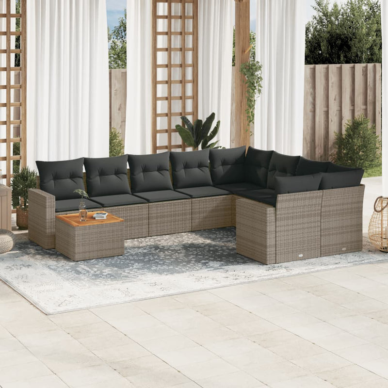 vidaXL 10 Piece Garden Sofa Set with Cushions Grey Poly Rattan