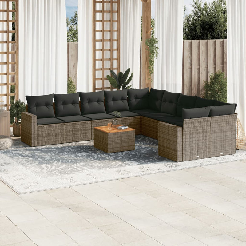 11 Piece Garden Sofa Set with Cushions Grey Poly Rattan