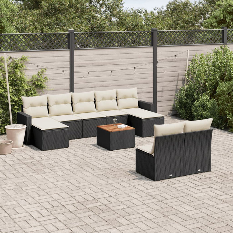 vidaXL 10 Piece Garden Sofa Set with Cushions Black Poly Rattan