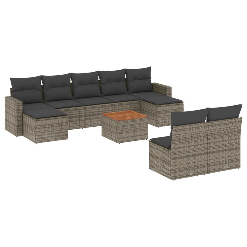 vidaXL 10 Piece Garden Sofa Set with Cushions Grey Poly Rattan