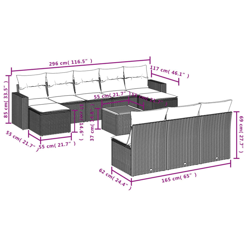 vidaXL 11 Piece Garden Sofa Set with Cushions Grey Poly Rattan